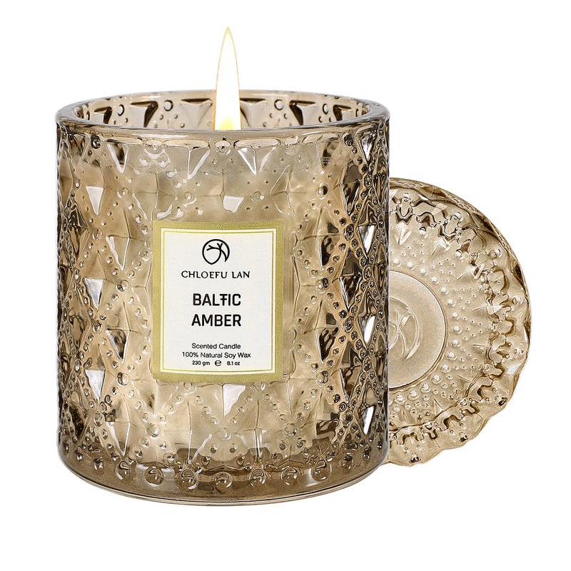 Chloefu LAN Amber Candles  Luxury Candles for Home Scented  Long Burning Time  Holiday Candles  All Natural Soy Wax Decorative Candles  Scented Candle Gifts for Men&Women  8.1oz - Image 1